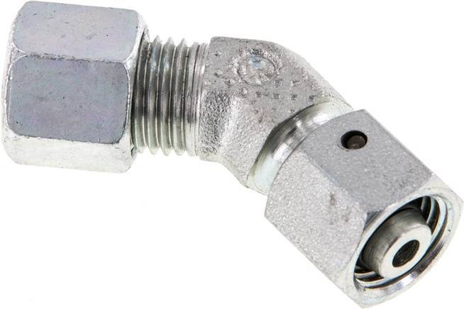 Raccord de coupe coudé 45deg en acier zingué 8L avec pivot 315 bar Joint torique NBR Cône d'étanchéité réglable ISO 8434-1