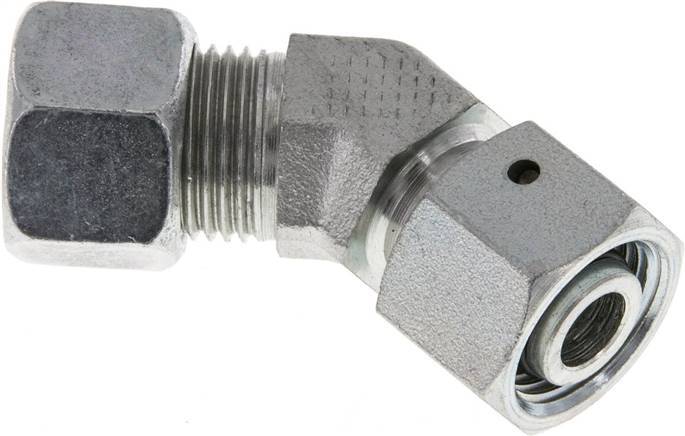 Accesorio de corte en codo de 45 grados de acero galvanizado 12L con rótula 315 bar Cono de sellado con junta tórica NBR ajustable ISO 8434-1