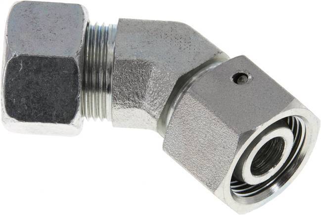 Raccord de coupe coudé 45deg en acier zingué 15L avec pivot 315 bar Joint torique NBR Cône d'étanchéité réglable ISO 8434-1