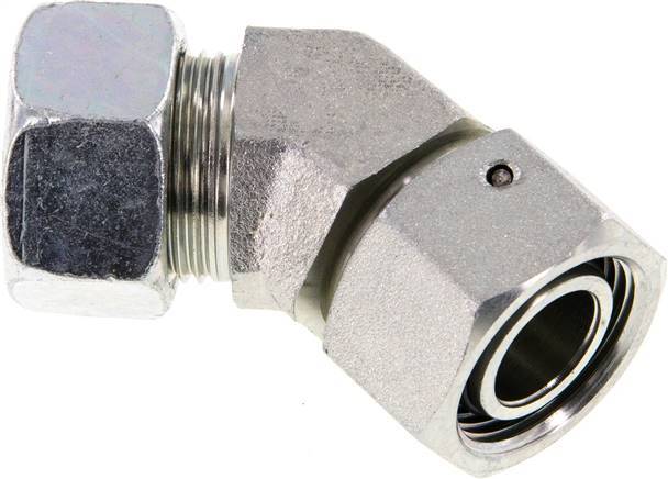 Raccord de coupe coudé 45deg en acier zingué 22L avec pivot 160 bar Joint torique NBR Cône d'étanchéité réglable ISO 8434-1