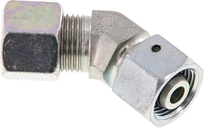 10S Acier zingué Raccord de coupe coudé 45deg avec pivot 630 bar Joint torique NBR Cône réglable ISO 8434-1