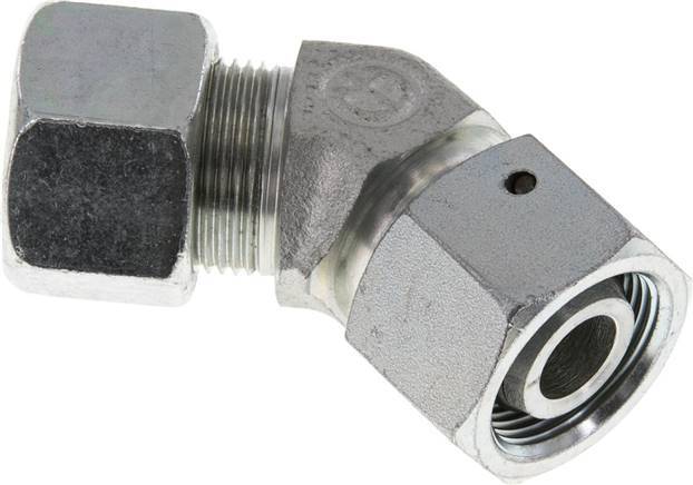 Acier zingué 16S Raccord de coupe coudé 45deg avec pivot 400 bar Joint torique NBR Cône d'étanchéité réglable ISO 8434-1