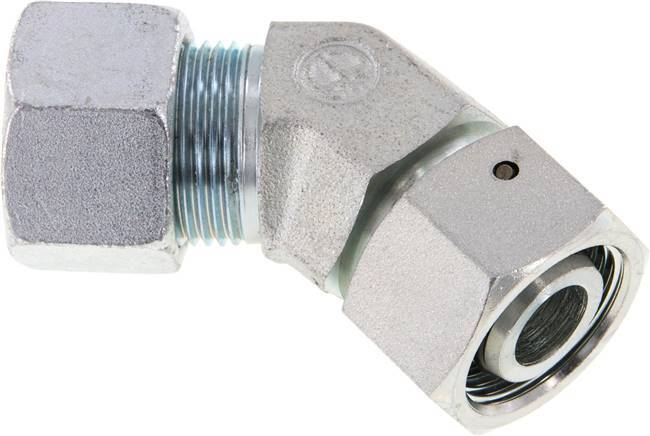 20S Acier zingué Raccord de coupe coudé 45deg avec pivot 400 bar Joint torique NBR Cône d'étanchéité réglable ISO 8434-1