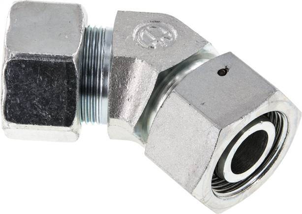 25S Acier zingué Raccord de coupe coudé 45deg avec pivot 400 bar Joint torique NBR Cône d'étanchéité réglable ISO 8434-1