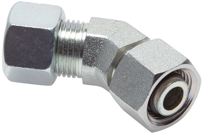 10S Stainless Steel 45deg Elbow Cutting Fitting with Swivel 630 bar FKM O-ring Sealing Cone Adjustable ISO 8434-1