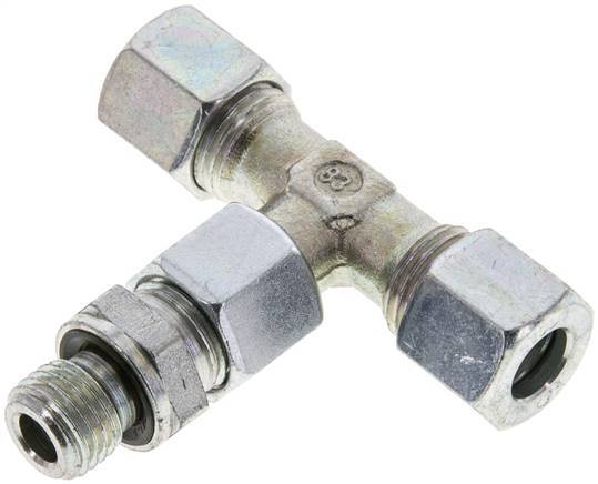 Accesorio de corte en T de acero galvanizado 10L y M14x1,5 con rosca macho 315 bar ajustable ISO 8434-1