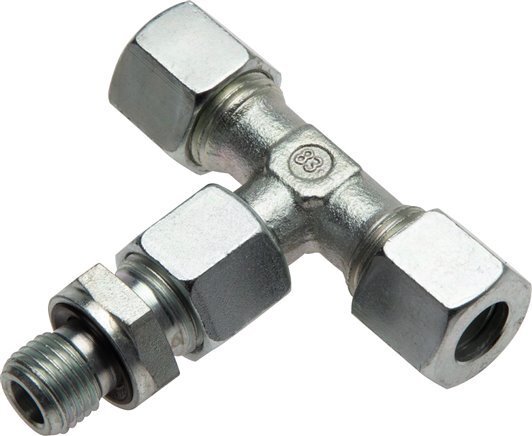 Racor de corte en T de acero galvanizado 6L y G1/8'' con rosca macho 315 bar ajustable ISO 8434-1