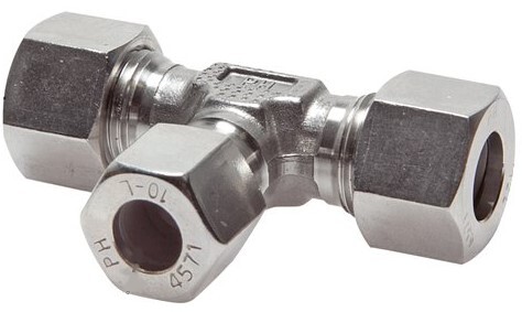 Accesorio de corte en T de acero inoxidable 22L y 28L 160 bar ISO 8434-1