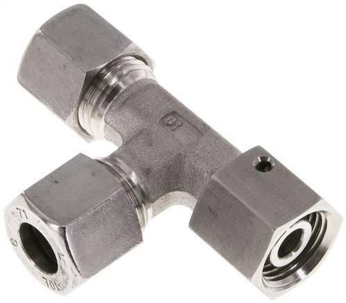 Accesorio de corte en T en ángulo recto de acero inoxidable 10L con rótula 315 bar FKM ajustable ISO 8434-1