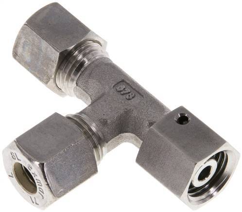 8L Stainless Steel Right Angle Tee Compression Fitting with Swivel 315 bar FKM Adjustable ISO 8434-1