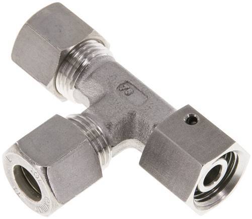 10L Stainless Steel Right Angle Tee Compression Fitting with Swivel 315 bar FKM Adjustable ISO 8434-1