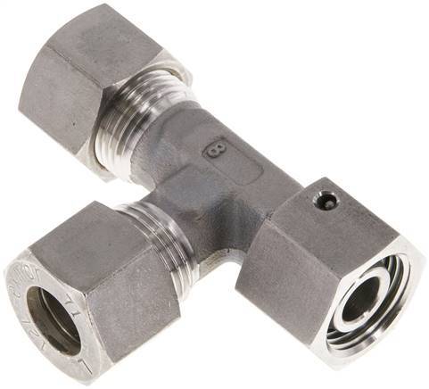 12L Stainless Steel Right Angle Tee Compression Fitting with Swivel 315 bar FKM Adjustable ISO 8434-1