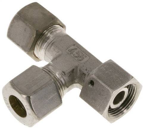 14S Stainless Steel Right Angle Tee Compression Fitting with Swivel 400 bar FKM Adjustable ISO 8434-1