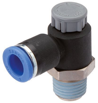 Flow Control Valve Meter-Out Elbow 10 mm - R1/2'' Brass/PA 66 Locknut