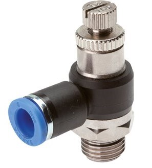 Coude de sortie de compteur du silencieux Flow Control 6 mm - G1/8'' laiton/PA 66