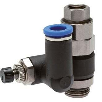 Flow Control Silencer Meter-Out Rotatable 8 mm - G1/4''-G1/8'' Brass/PA 66 with Pilot Operated Check Valve