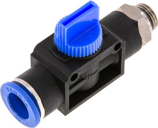 Vanne manuelle d'arrêt à 3/2 voies 12 mm - G1/4'' plastique/laiton Filetage côté ventilation