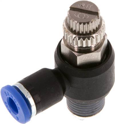 Coude de sortie de compteur du silencieux Flow Control 4 mm - R1/8'' laiton/PA 66