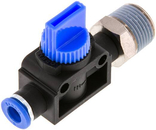 vanne manuelle d'arrêt à 3/2 voies 6 mm - R3/8'' plastique/laiton Filetage côté ventilation