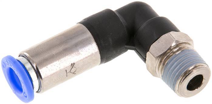 Racor de 8mm y R1/4'' Codo autoblocante macho Latón/PBT 0-10bar (0-145psi)