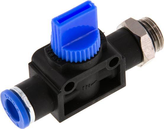 Vanne manuelle d'arrêt à 3/2 voies 8 mm - G1/4'' plastique/laiton Filetage côté ventilation