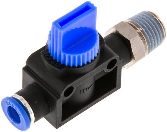 vanne manuelle d'arrêt à 3/2 voies 6 mm - R1/4'' Plastique/laiton Filetage côté ventilation
