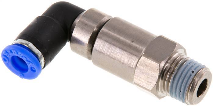 coude 6mm & R1/4'' Joint rapide pivotant Filets mâles Push-In Laiton nickele/PBT NBR Rotatif