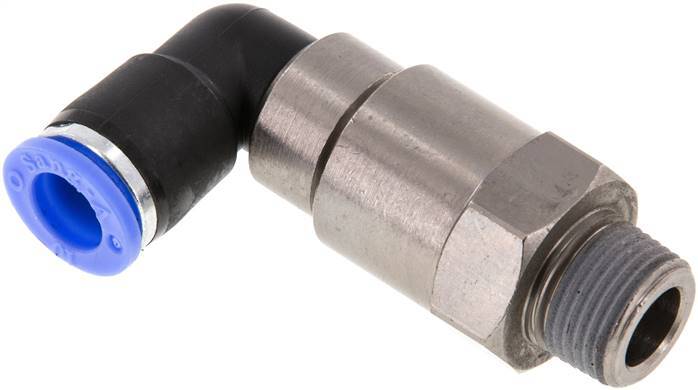 coude 10mm & R3/8'' Joint rapide pivotant Filets mâles Push-In Laiton nickele/PBT NBR Rotatif