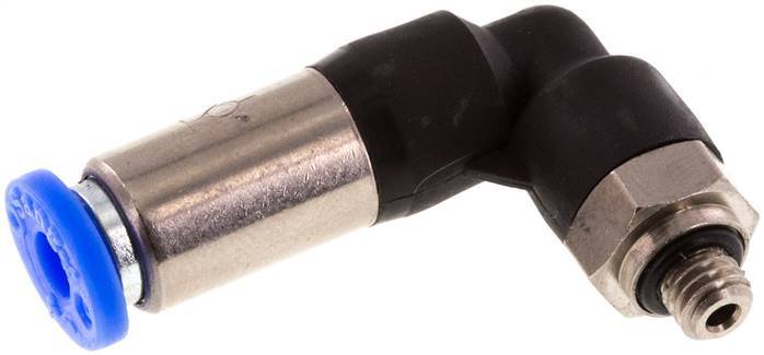 Raccord à Enfoncer Coude Autobloquant Mâle 4mm et M5 en Laiton/PBT 0-10bar (0-145psi)