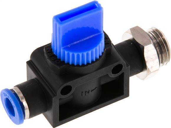 vanne manuelle d'arrêt à 3/2 voies 6 mm - G1/4'' plastique/laiton Filetage côté ventilation