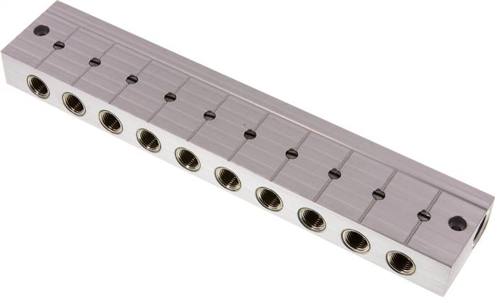 Verdeelstaaf met kogelkranen 2xG3/8'' - 10xG1/4'' Aluminium PN 10