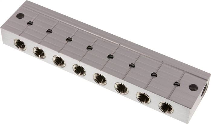 Verdeelstaaf met kogelkranen 2xG3/8'' - 8xG1/4'' Aluminium PN 10
