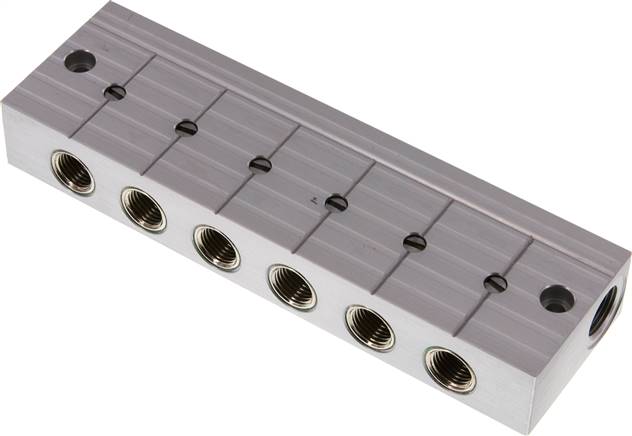 Verdeelstaaf met kogelkranen 2xG3/8'' - 6xG1/4'' Aluminium PN 10