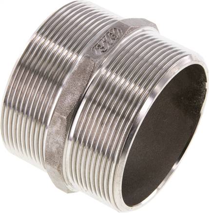 Double Nipple G2 1/2'' Stainless Steel Flat Seal 16bar (224.8psi) 78mm Hex