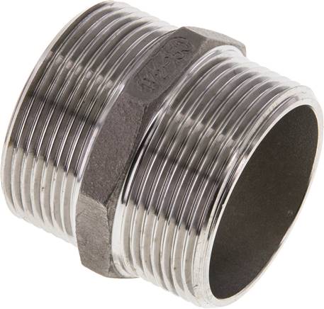 Double Nipple G1 1/2'' Stainless Steel Flat Seal 16bar (224.8psi) 51mm Hex