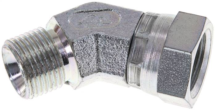 Raccord coudé 45deg G3/8'' Femelle x Mâle Acier haute pression Cône 60° 325bar (4566.25psi) Hydraulique