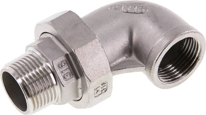 90deg Angled Connector 1'' Male R x Female Rp Stainless Steel Conical Seal 16bar (224.8psi)