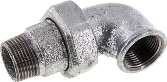 90deg Angled Union Connector 1'' Male R x Female Rp Cast Iron Flat Seal Centellen 25bar (351.25psi)