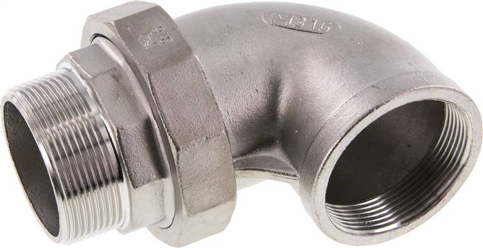 Conector de unión en ángulo de 90 grados 2'' macho R x hembra Rp Acero inoxidable Junta plana PTFE 16bar (224.8psi)