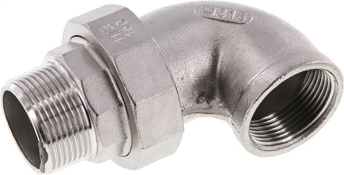 90deg Angled Union Connector 1 1/2'' Male R x Female Rp Stainless Steel Flat Seal PTFE 16bar (224.8psi)