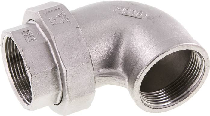 Raccord union 90deg Rp1 1/2'' femelle en acier inoxydable joint conique 16bar (224.8psi)