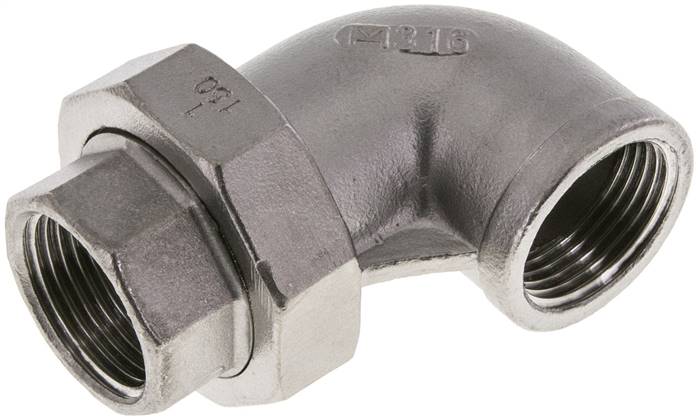 90deg Angled Union Connector Rp1'' Female Stainless Steel Flat Seal PTFE 16bar (224.8psi)