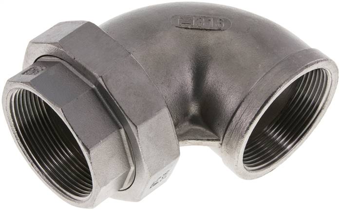 Racor de unión acodado de 90 grados Rp2'' hembra Acero inoxidable Junta plana PTFE 16bar (224.8psi)