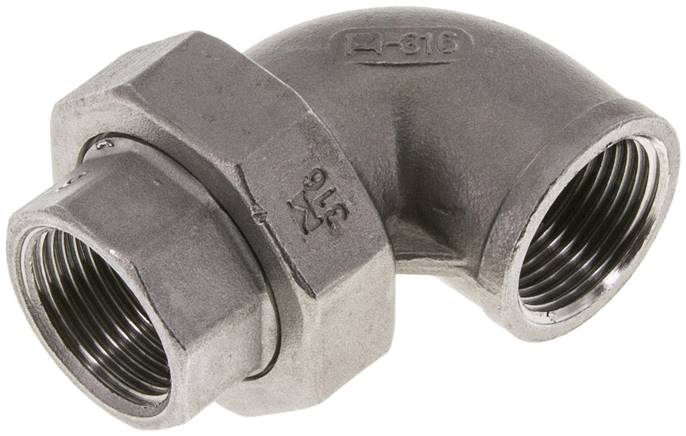 Raccord union coudé 90deg Rp3/4'' femelle Acier inoxydable Joint plat PTFE 16bar (224.8psi)