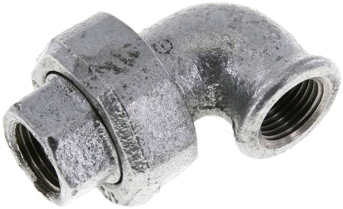 90Graden Hoekige Unie Connector Rp1/2'' Vrouwelijk Gietijzer Platte Dichting Centellen 25bar (351,25psi)