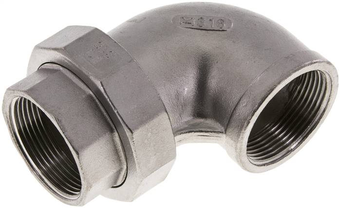 90° L-Koppeling Wartelmoer Rp1 1/2'' Binnendraad RVS Vlakke Afdichting PTFE 16bar