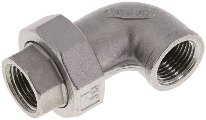 Racor de unión acodado 90deg Rp1/2'' Hembra Acero inoxidable Junta plana PTFE 16bar (224.8psi)