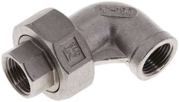 Racor de unión acodado 90deg Rp3/8'' Hembra Acero inoxidable Junta plana PTFE 16bar (224.8psi)