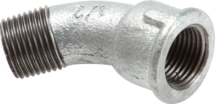 L-Koppeling 45° R1/4" Buitendraad X R1/4" Binnendraad Gietijzer 25bar