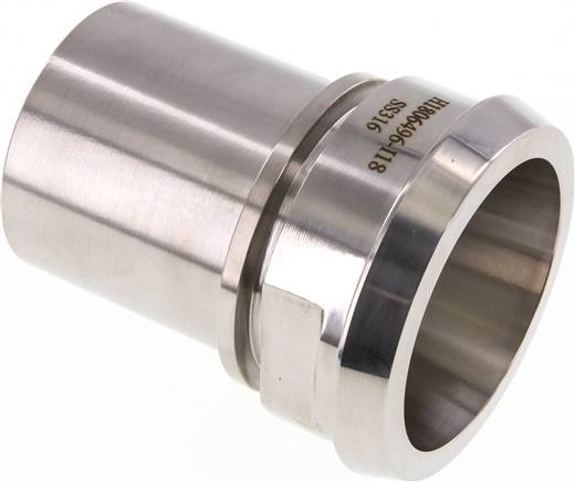 DIN 11851 Sanitary (Dairy) Fitting 86mm Cone x 2 1/2 inch (63 mm) Hose Pillar Stainless Steel Safety Collar